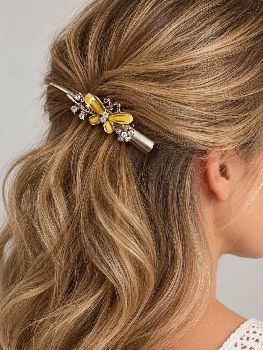 Vintage Floral Rhinestone Butterfly Alligator Hair Clip